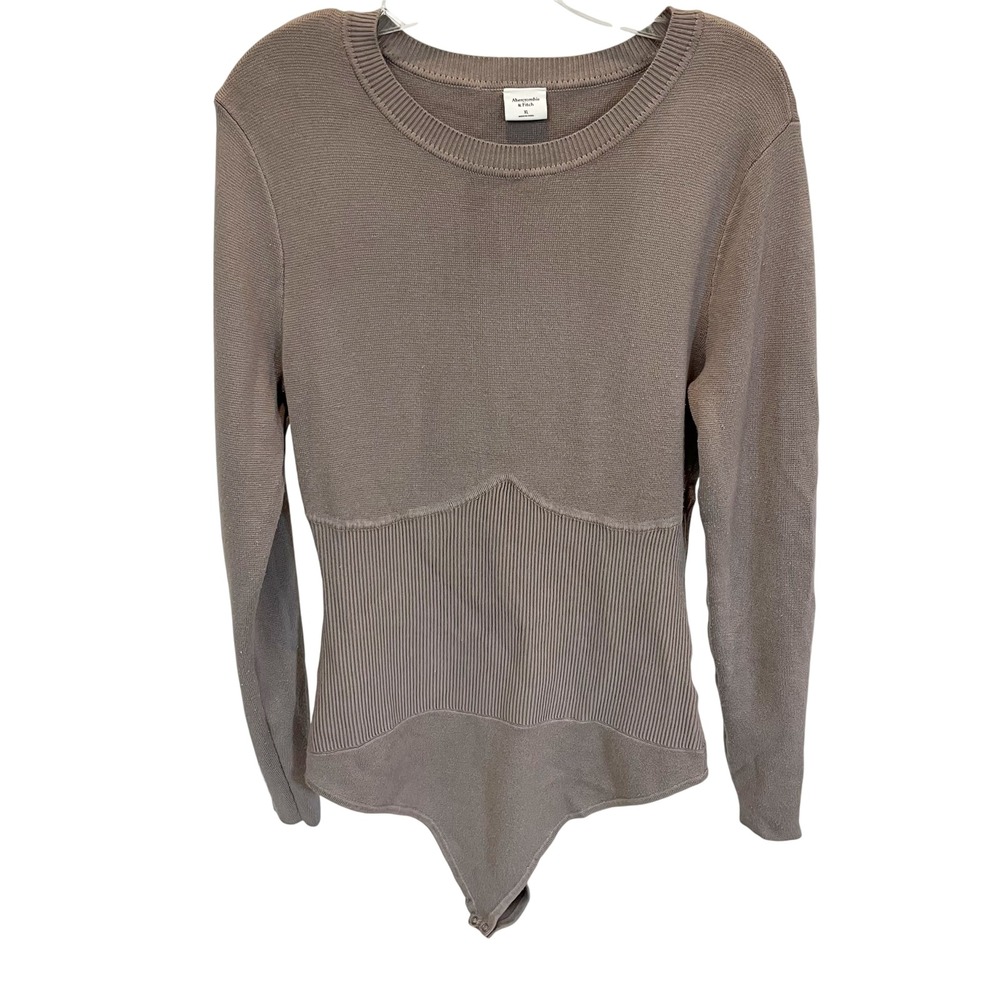 Abercrombie & Fitch Taupe Knit Long Sleeve Corset Bodice Bodysuit Snap - Size XL